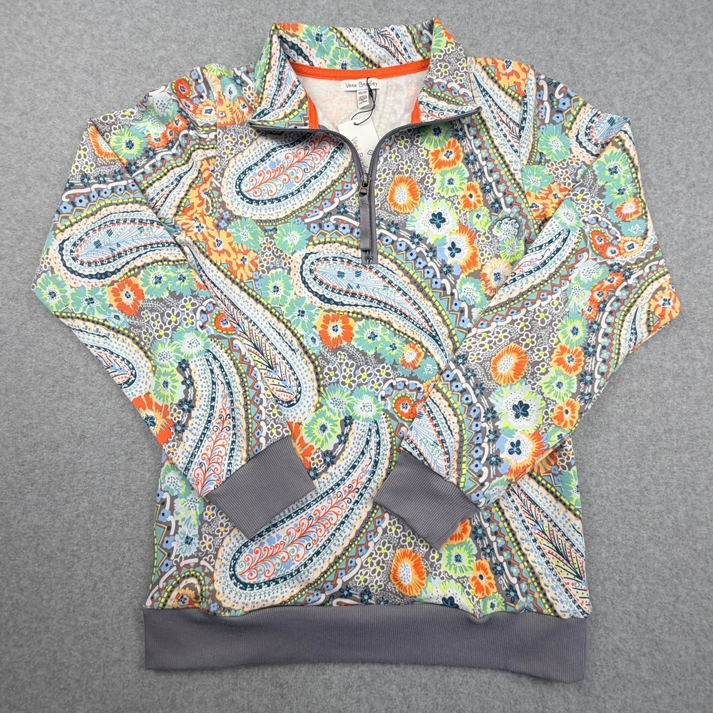 Vera Bradley French Terry Pocket Pullover Citrus Paisley Quarter Zip XS 29255